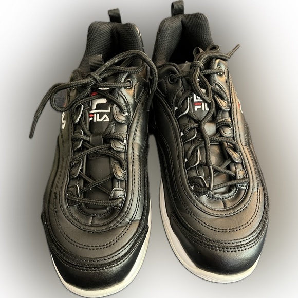 Women's Fila Ray 014 Leather Sneakers BLACK / FILA RED / WHITE, W8 - Picture 2 of 7